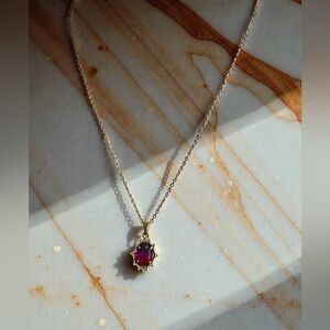 Stainless Steel Gold and Red Pendant Necklace